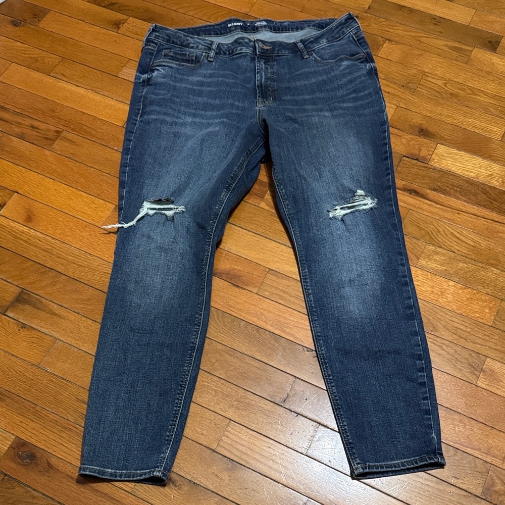 Old Navy Women's Dark Blue Distressed Skinny Jeans